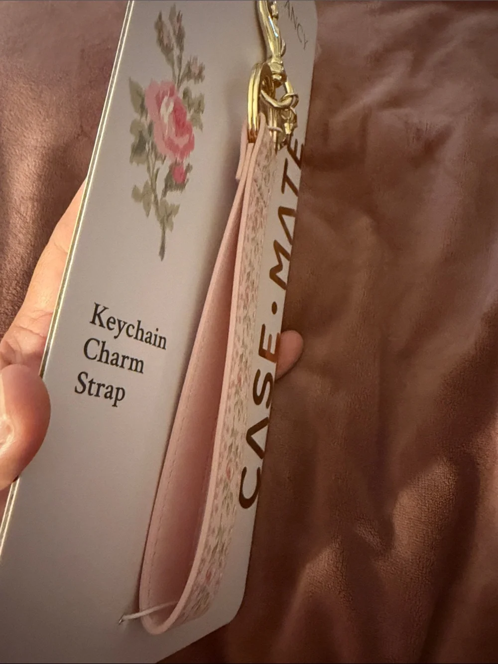 LoveShackFancy Pink Floral Keychain Strap with Gold Hardware